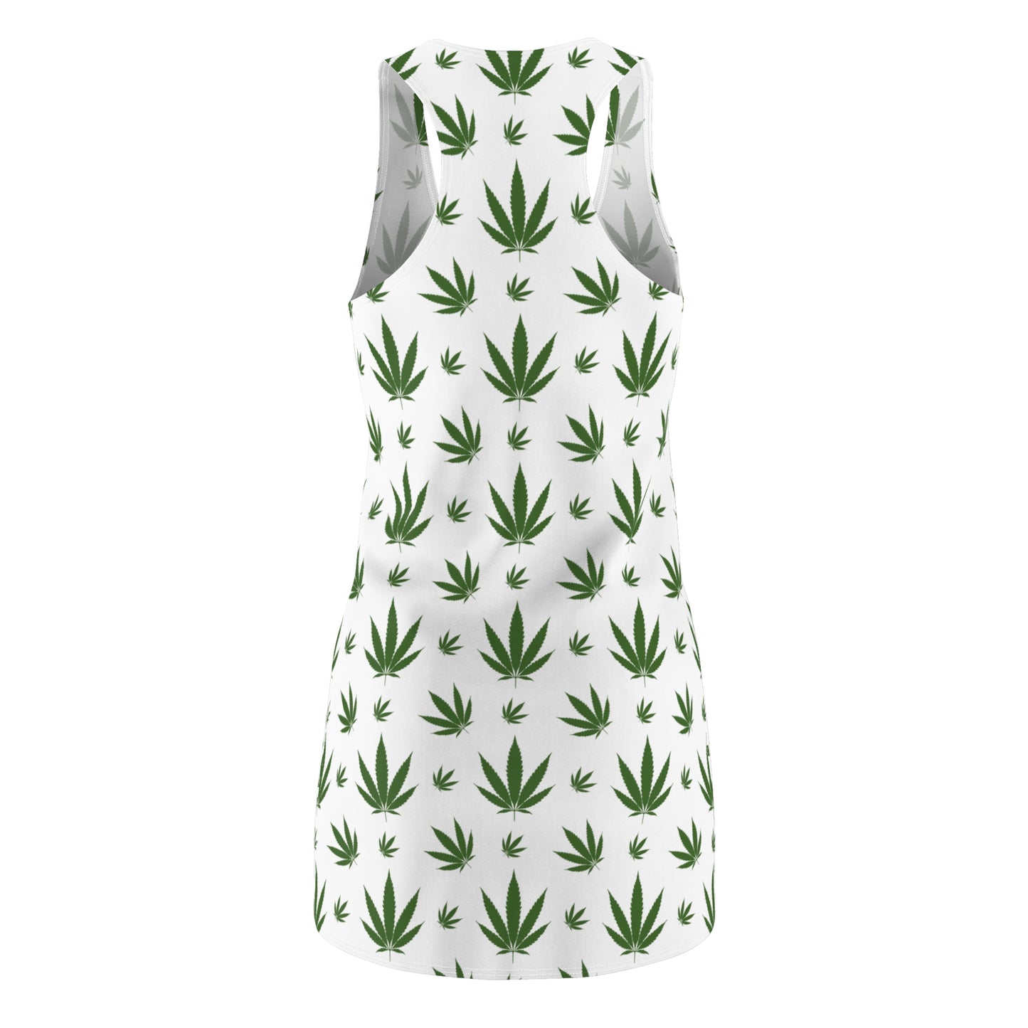 Damen Racerback Kleid Weiß mit Cannabis Blättern – Sommerkleid