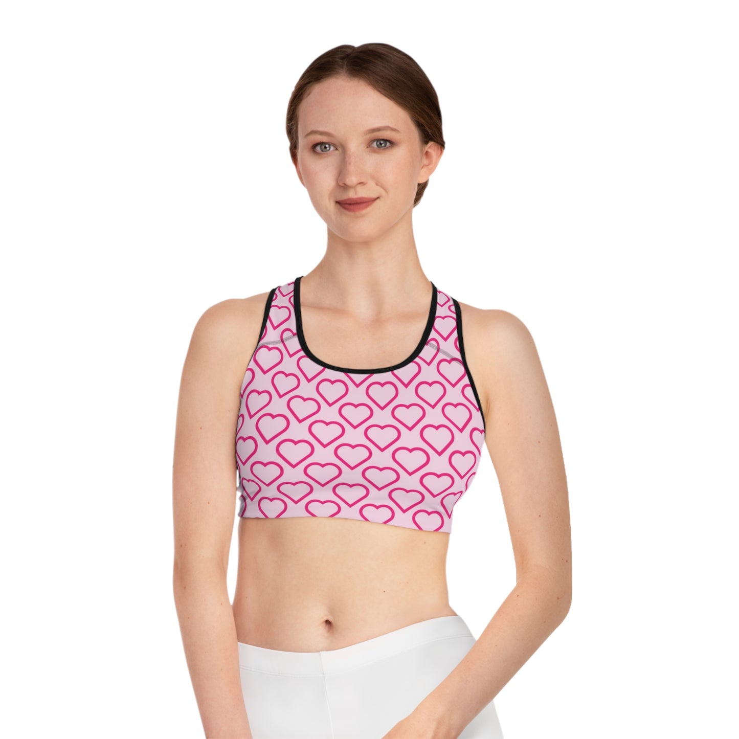 Damen Sport BH Herz Print Pink Atmungsaktiv Yoga Fitness Top