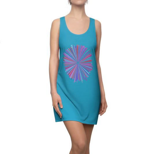 Racerback Kleid mit Aquarell-Muster – Türkises Sommerkleid, elegant & leicht