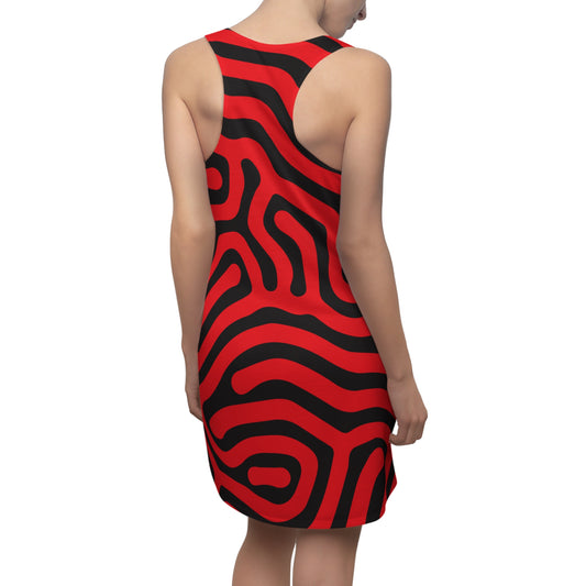 Abstrakt Racerback Kleid – Schwarz Rot Damenmode