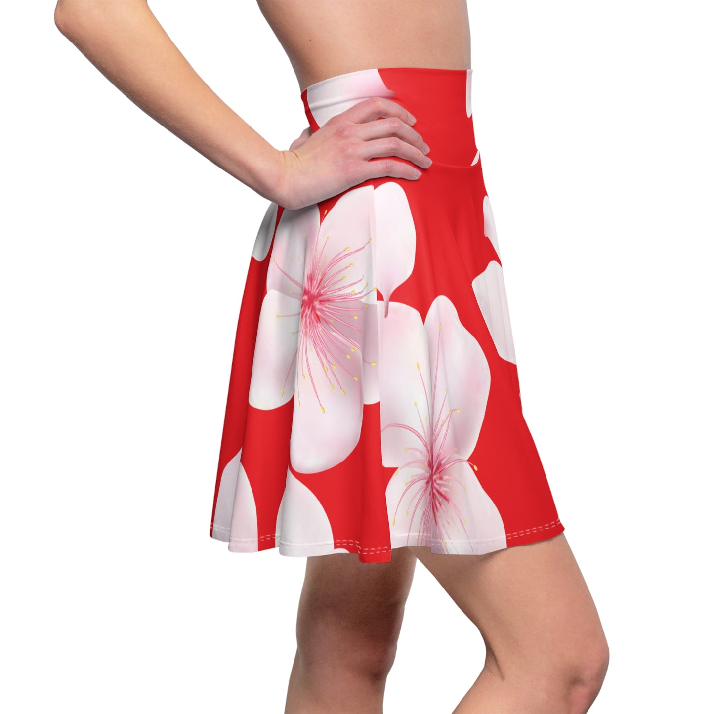 Roter Damen Rock Blütenmuster Skater Elegant Sommer Casual