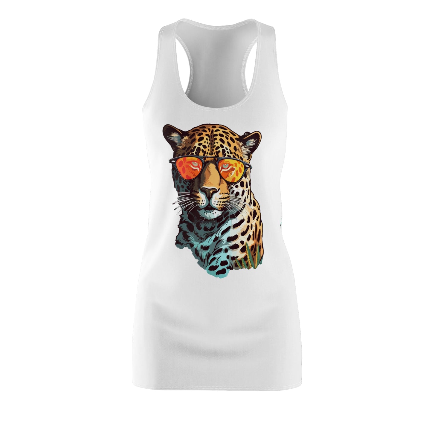Weißes Damen Racerback Kleid mit Leopardenmotiv Sommerkleid Sonnenbrille