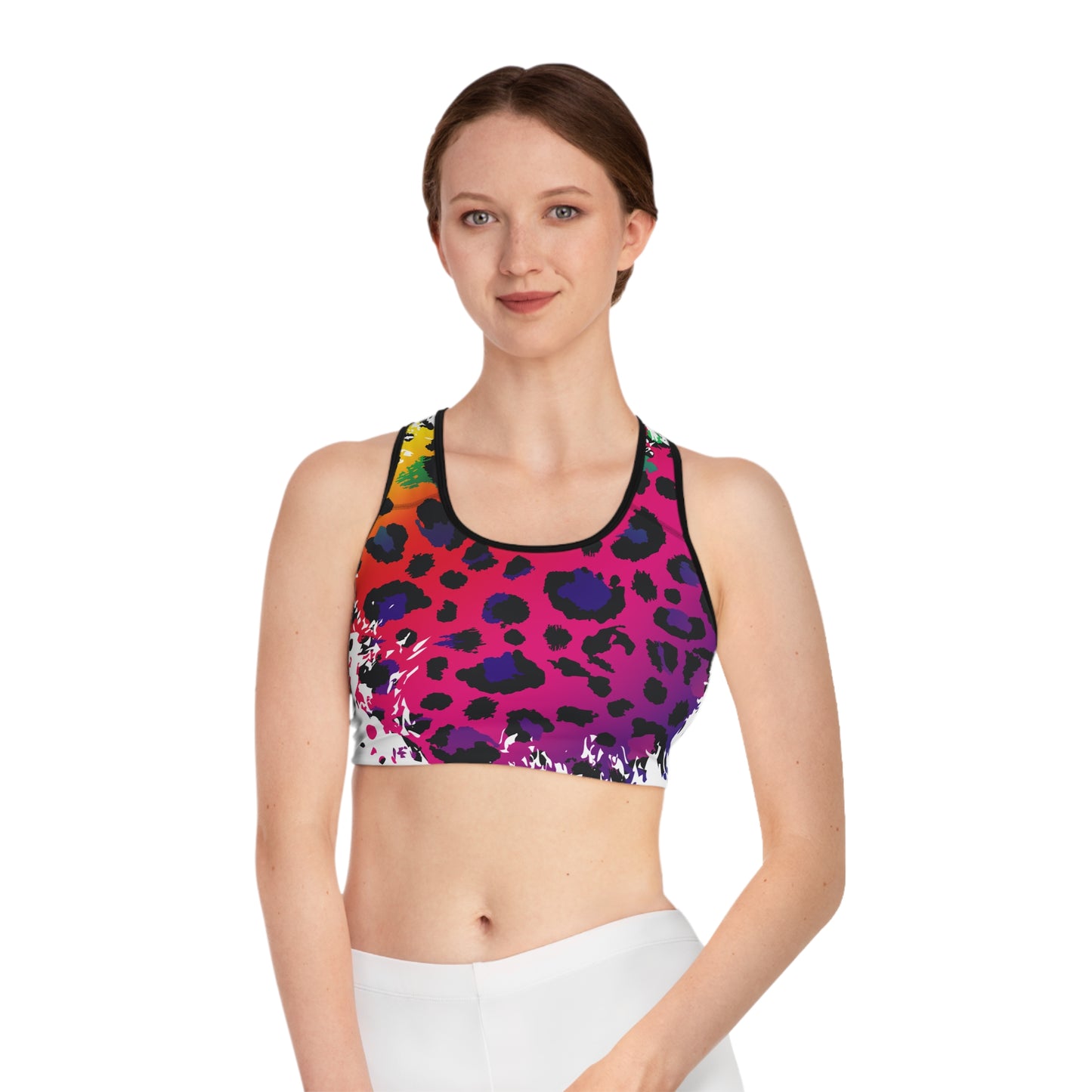 Damen Sport BH Leoparden Print Bunt Fitness Activewear