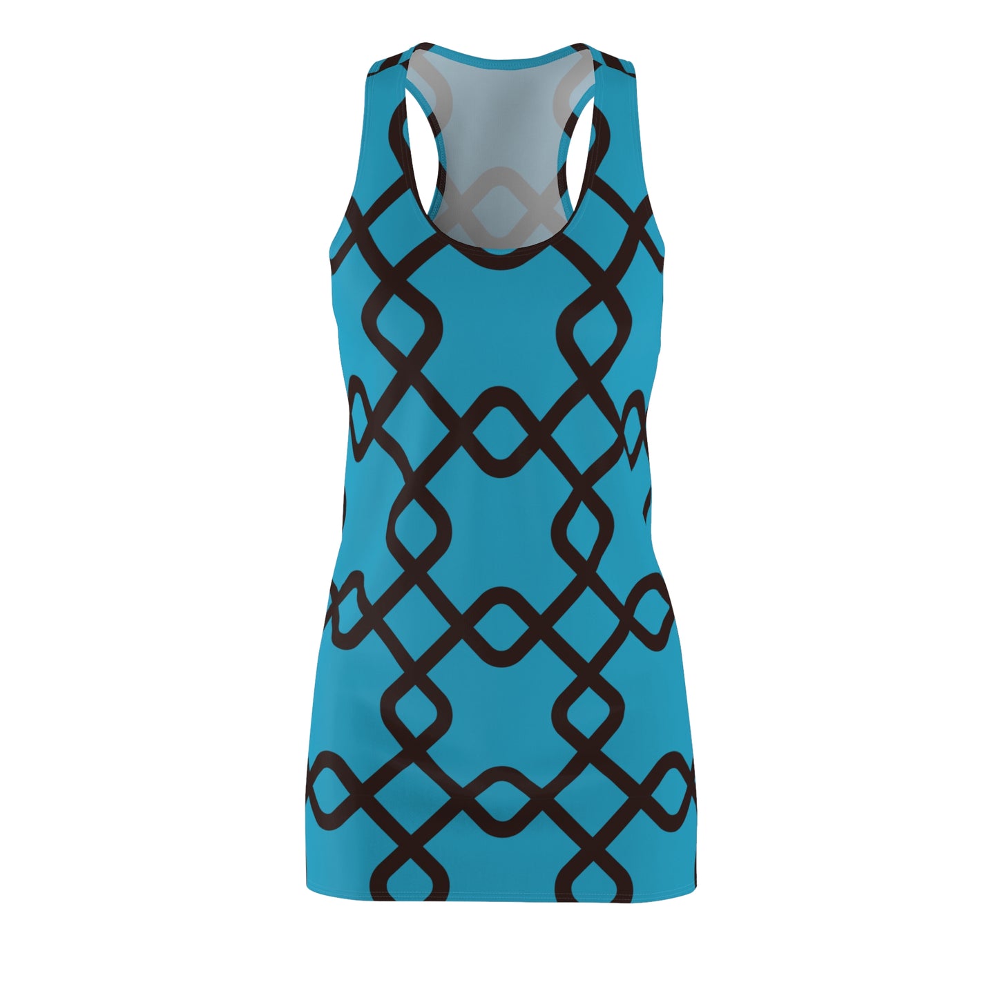 Damen Racerback Kleid Türkis mit schwarzem Muster – Sommer Freizeitkleid