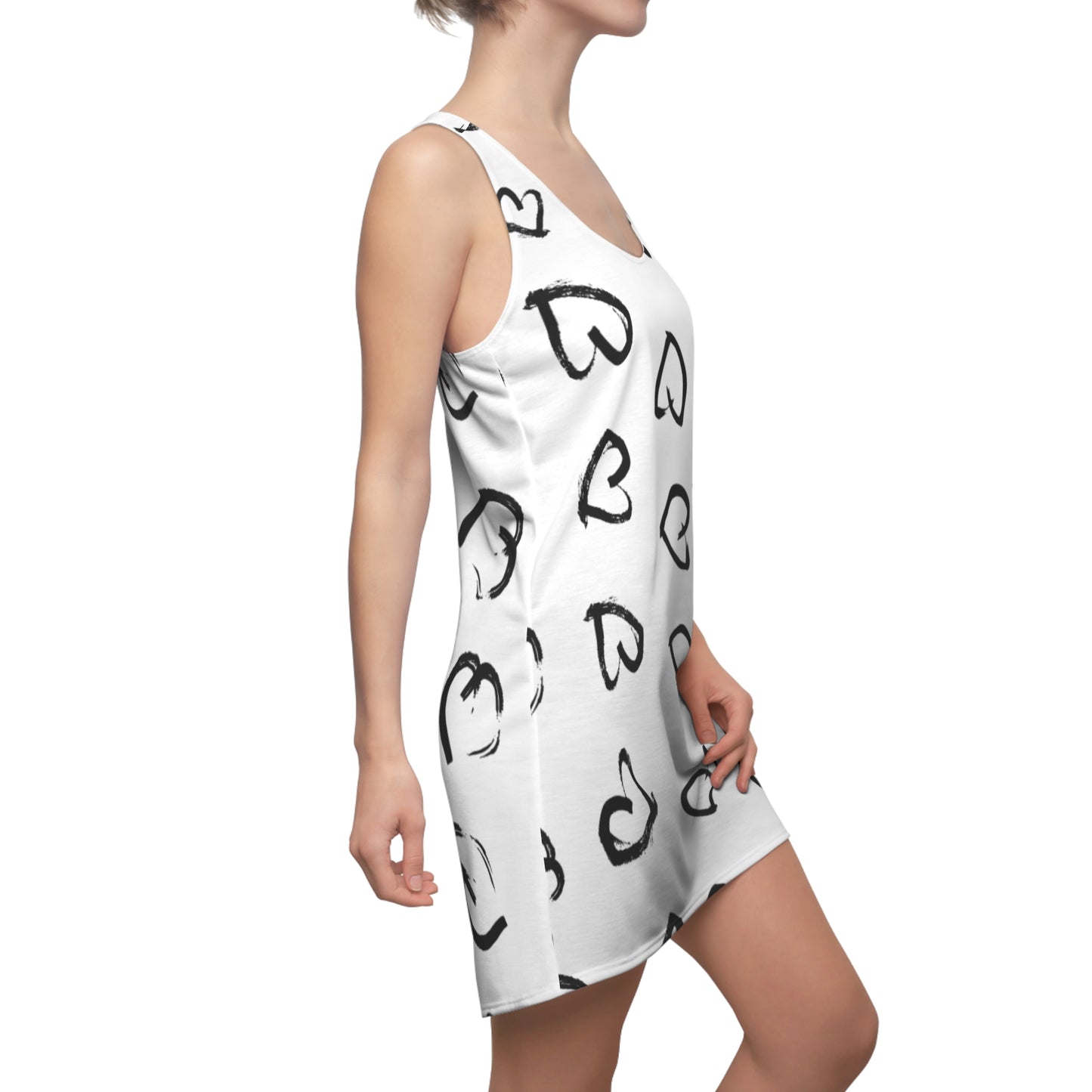 Racerback Kleid mit handgezeichnetem Herzmuster – Lässiges Sommerkleid