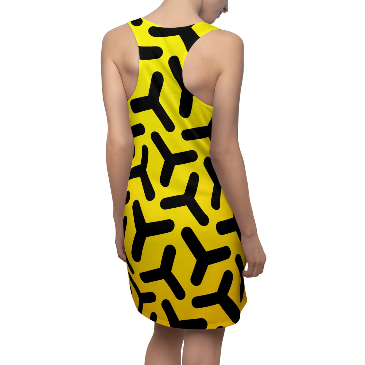 Gelbes Racerback Kleid – Modernes Sommerkleid mit abstraktem Muster