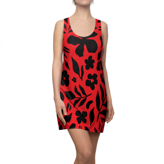 Schwarz Rot Floral Racerback Kleid – Sommer Damenmode