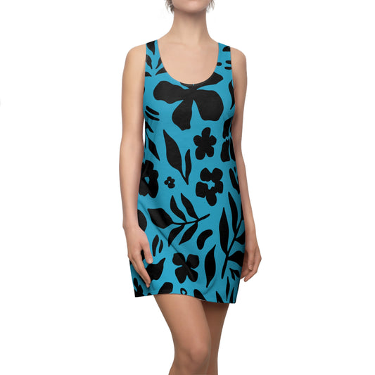 Schwarz Türkis Floral Racerback Kleid – Sommer Damenmode