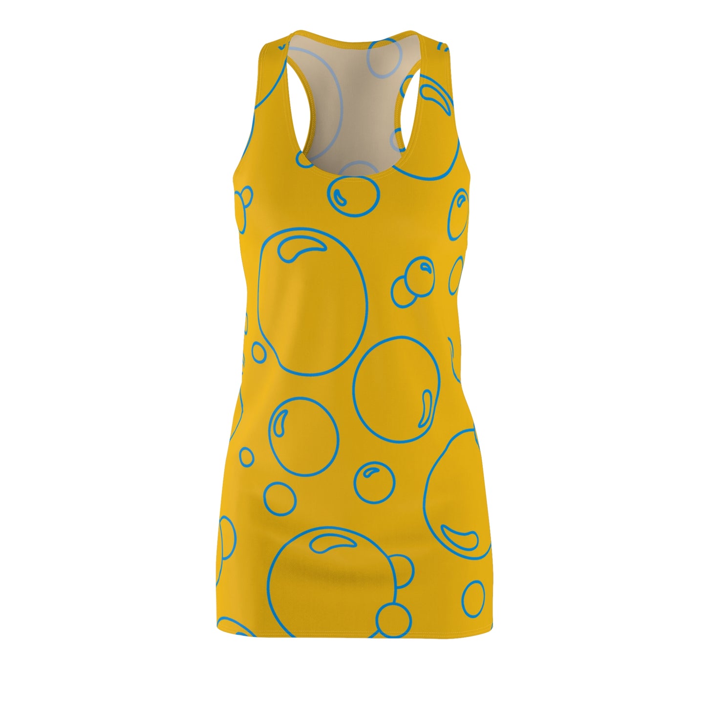 Bubble Print Racerback Kleid – Gelb Blau Sommerkleid