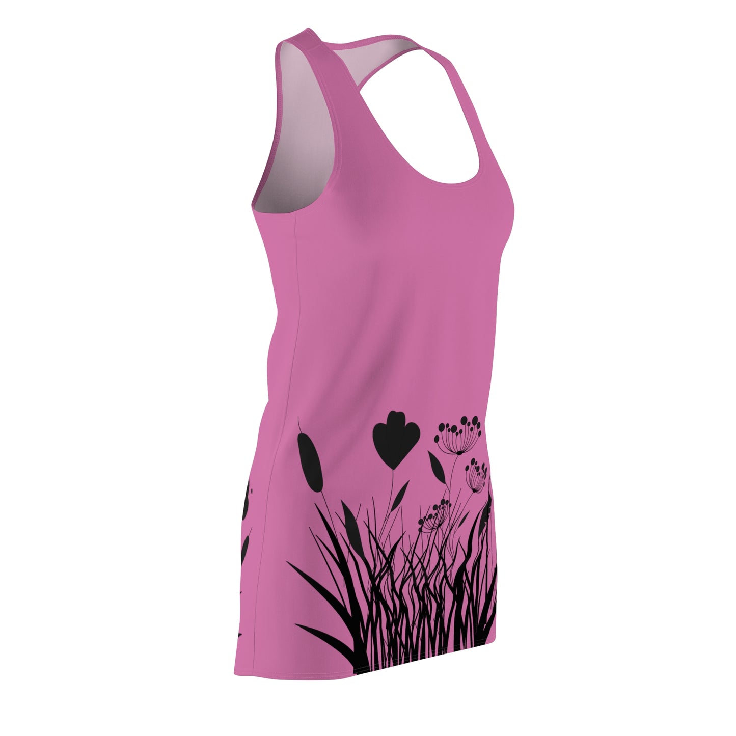 Schwarz Hellpink Blumen Racerback Kleid – Elegantes Sommerkleid