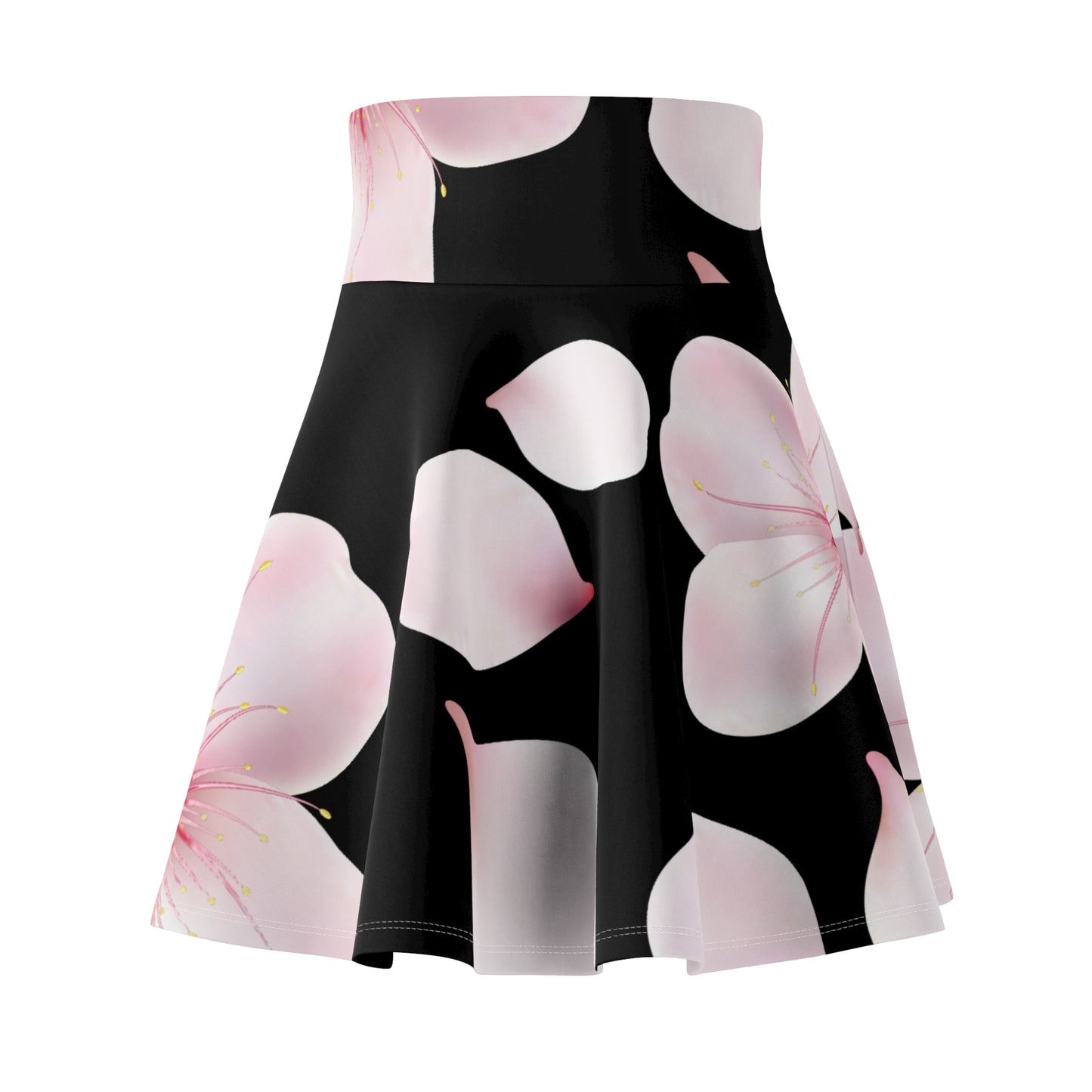 Schwarzer Damen Rock Blütenmuster Skater Elegant Sommer Casual