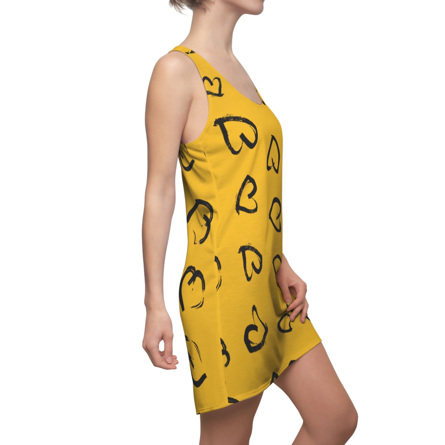 Racerback Kleid mit handgezeichnetem Herzmuster – Lässiges Sommerkleid