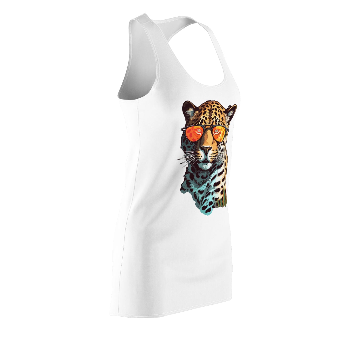 Weißes Damen Racerback Kleid mit Leopardenmotiv Sommerkleid Sonnenbrille
