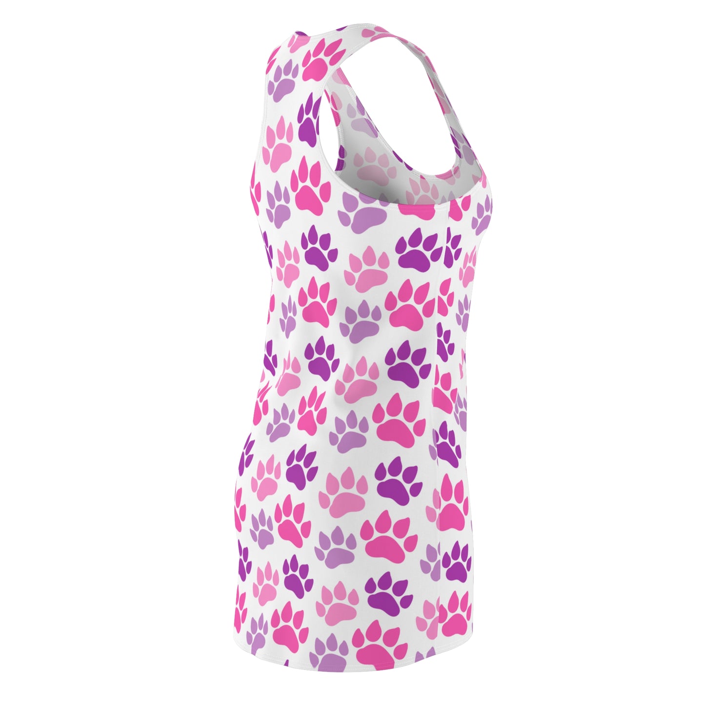 Racerback Kleid Damen – Weißes Sommerkleid mit pinken Pfotenmustern