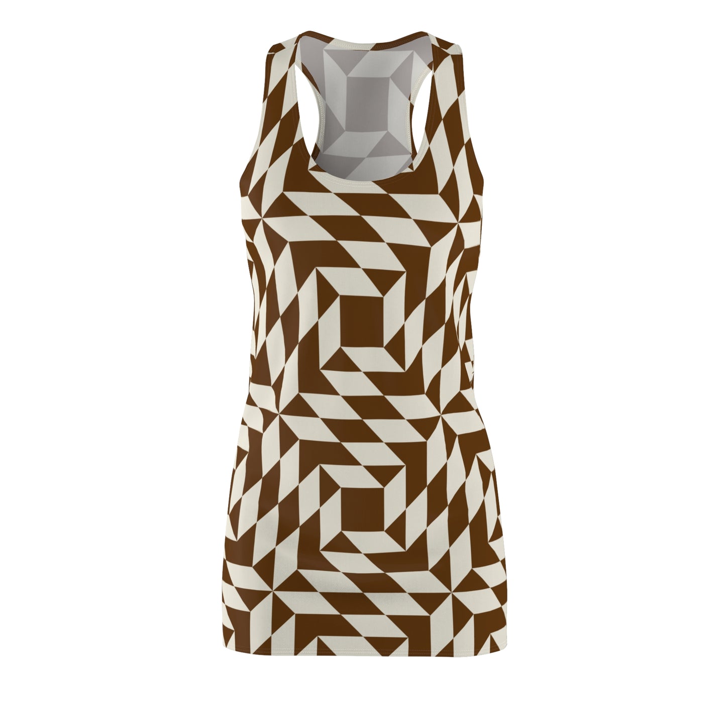 Racerback Kleid Damen – braunes Sommerkleid mit geometrischem Muster