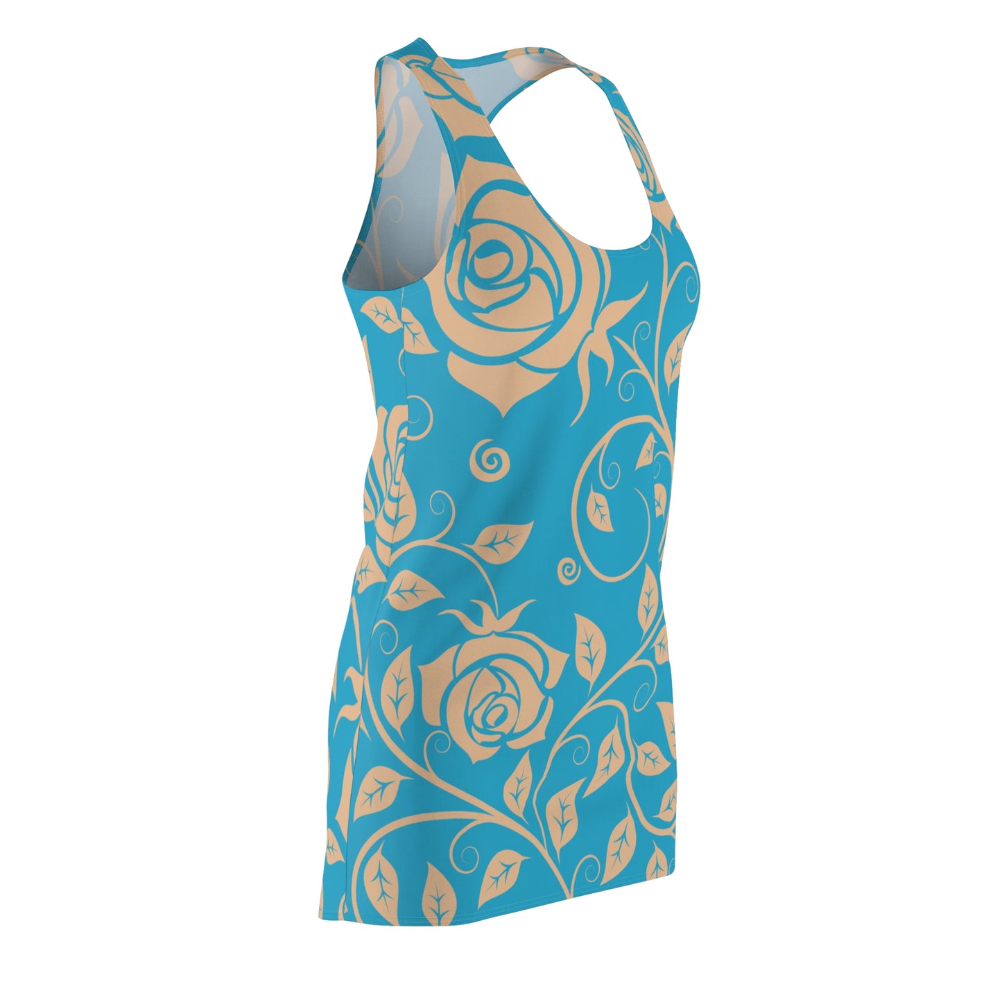 Floral Racerback Kleid Rose – Elegant in Beige & Türkis