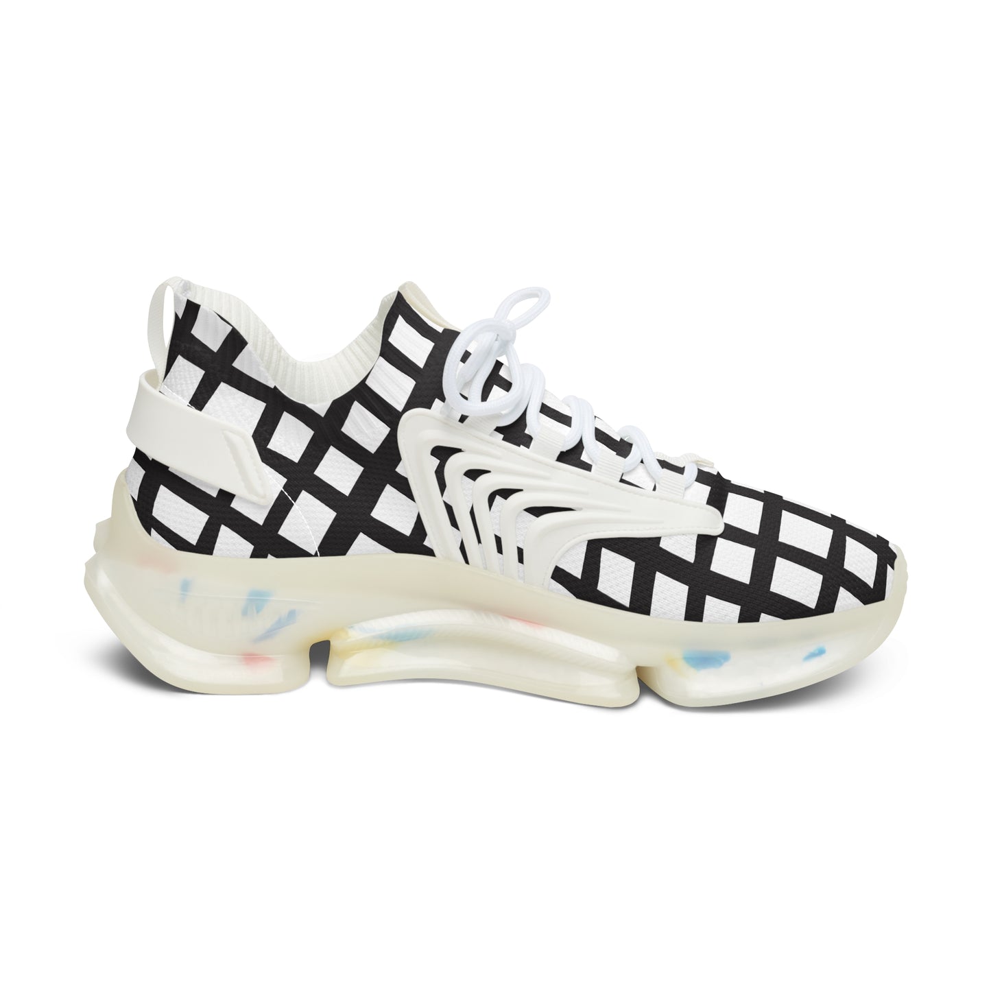 Damen Sneaker Schwarz Weiß Modern Linienmuster Atmungsaktiv