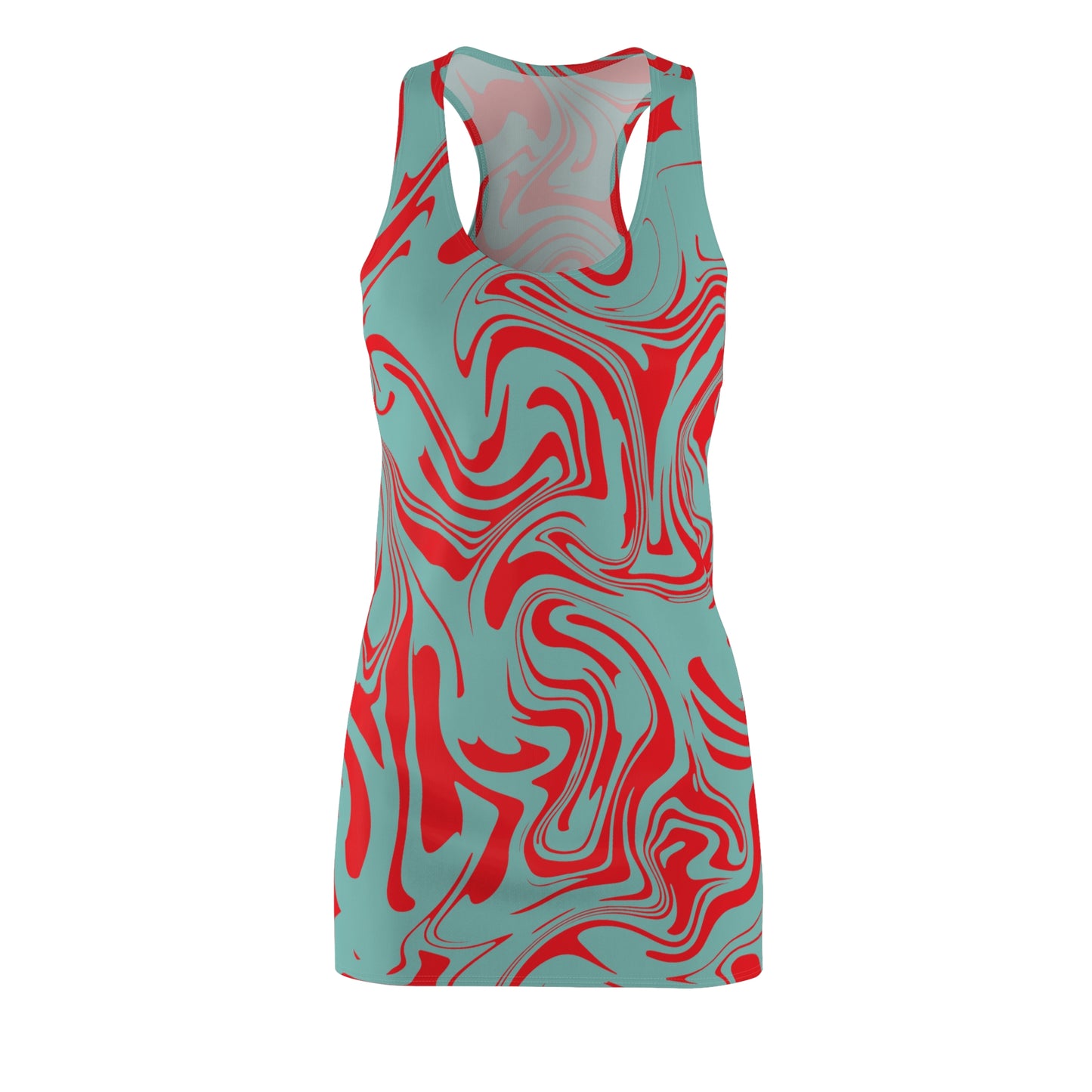 Aqua Rot Marmor Racerback Kleid – Trendige Sommer Damenmode