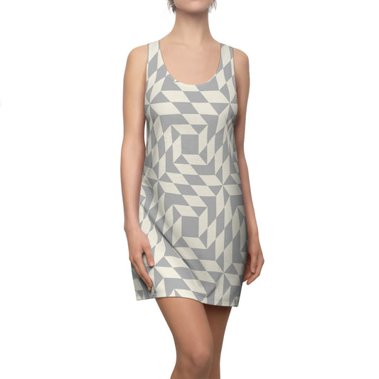 Racerback Kleid Damen – Graues Sommerkleid mit geometrischem Muster