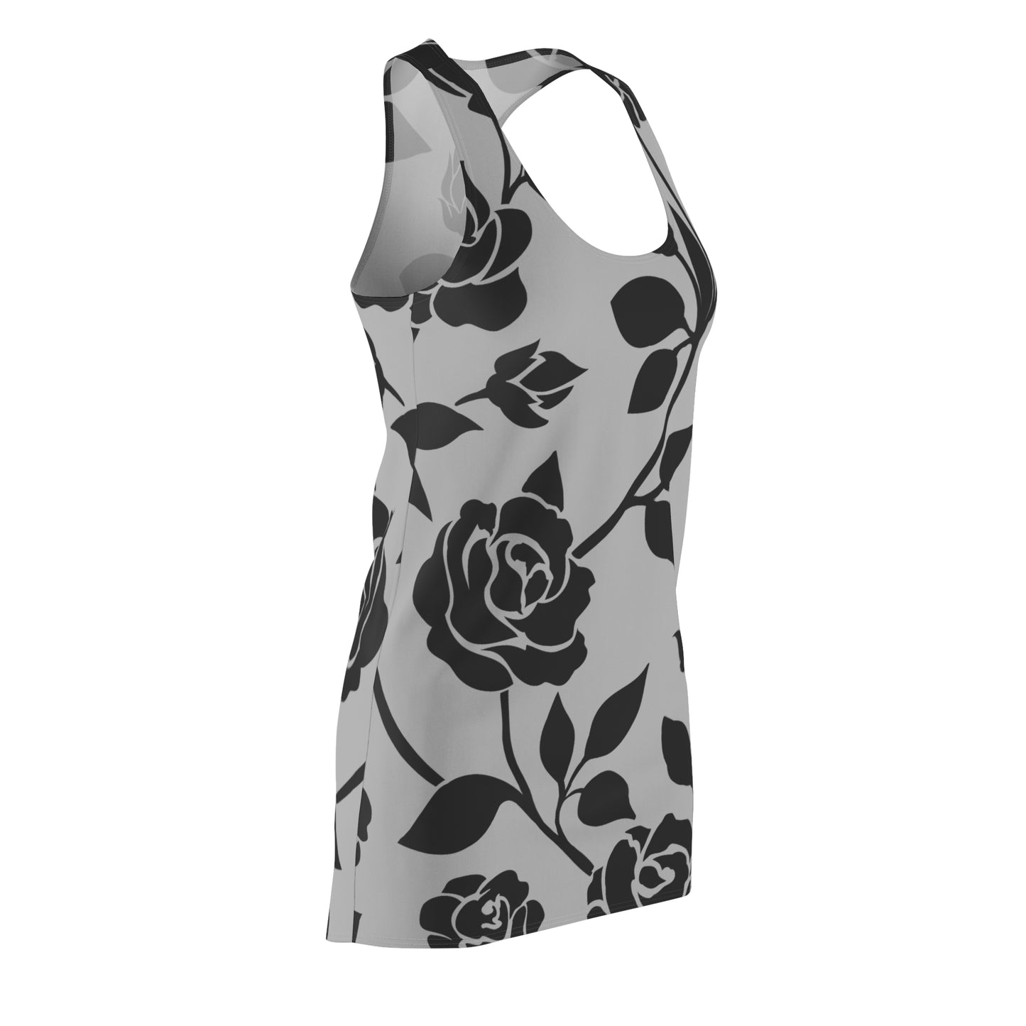 Rosen Racerback Kleid – Elegant Schwarz Grau Design