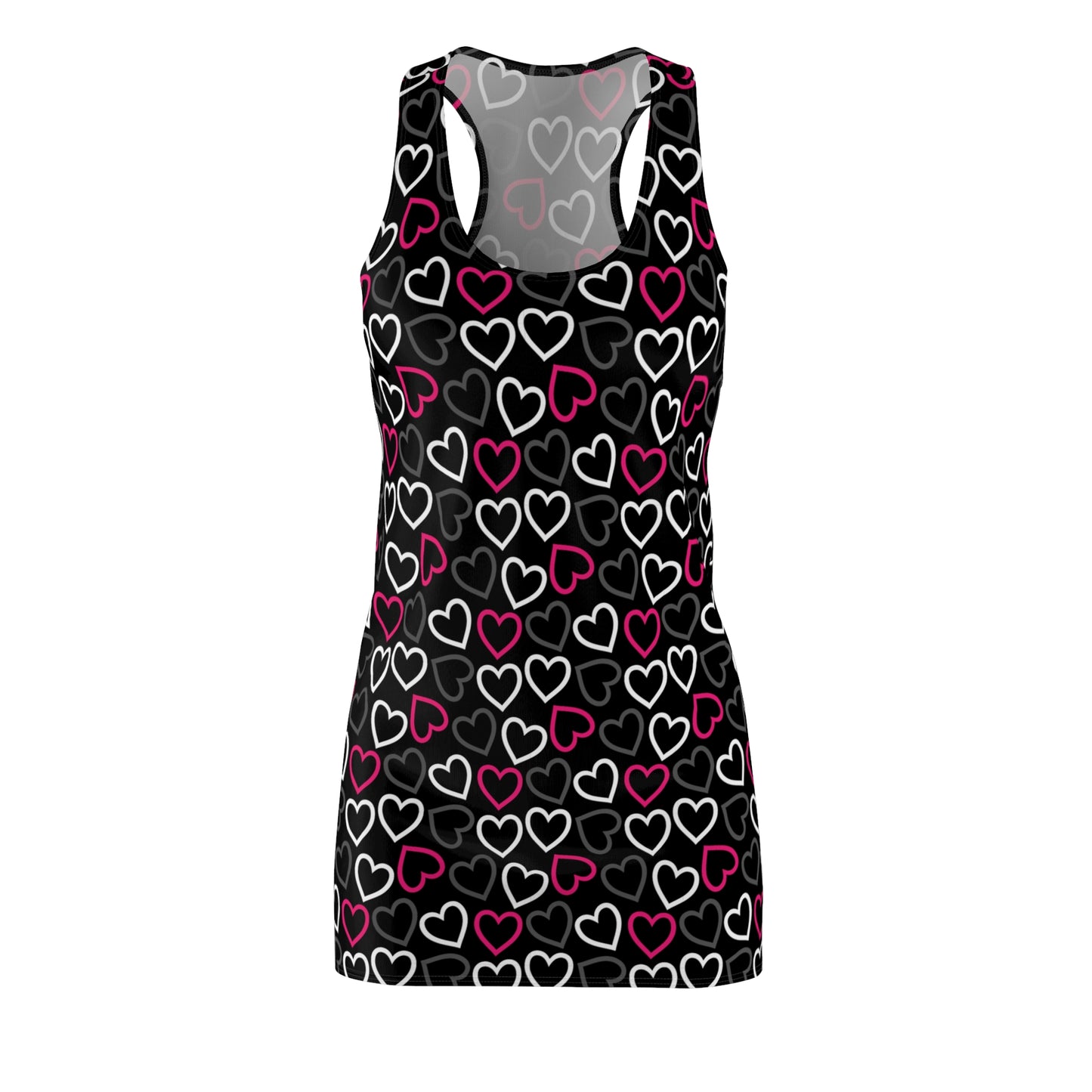 Schwarzes Herzmuster Racerback Kleid – Sommerkleid Damen, Casual Party Outfit, Ärmellos, Trendy Fashion Dress, Geschenkidee für Sie