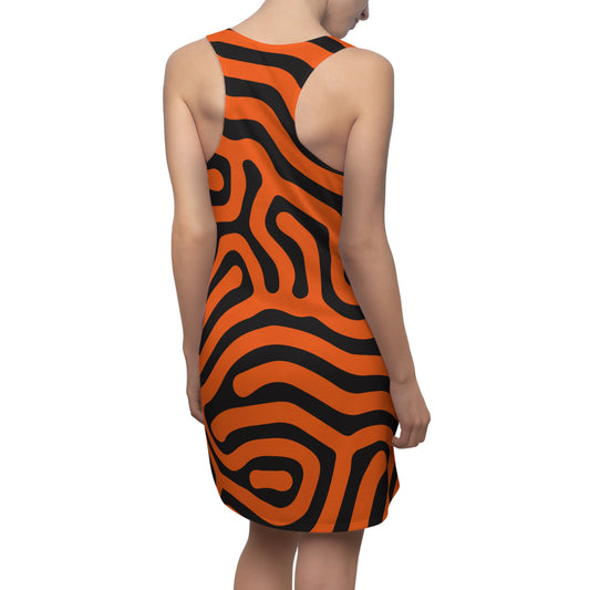 Abstrakt Racerback Kleid – Schwarz Orange Damenmode
