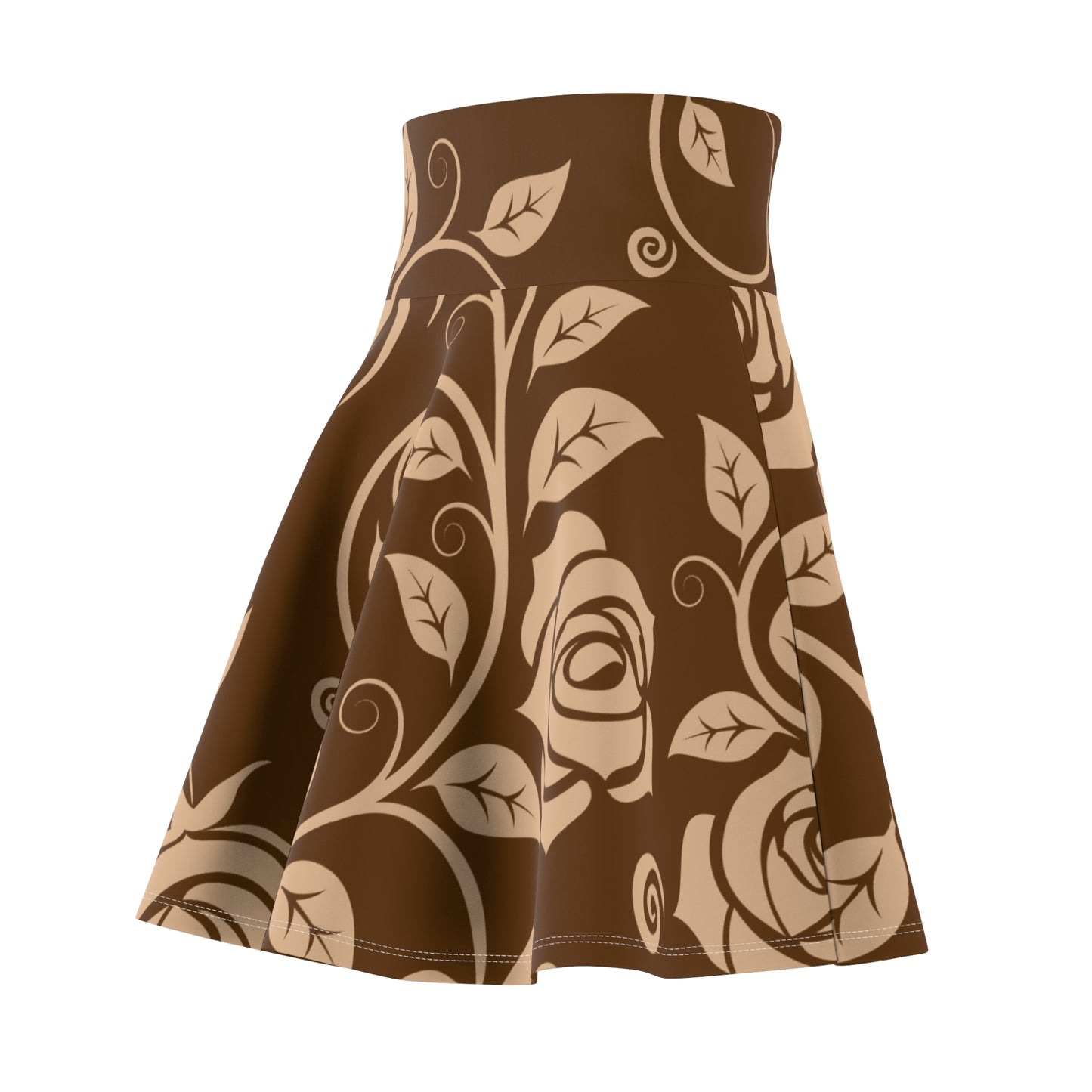 Brauner Damen Rock Floral Skater Elegant Frühling Sommer Casual