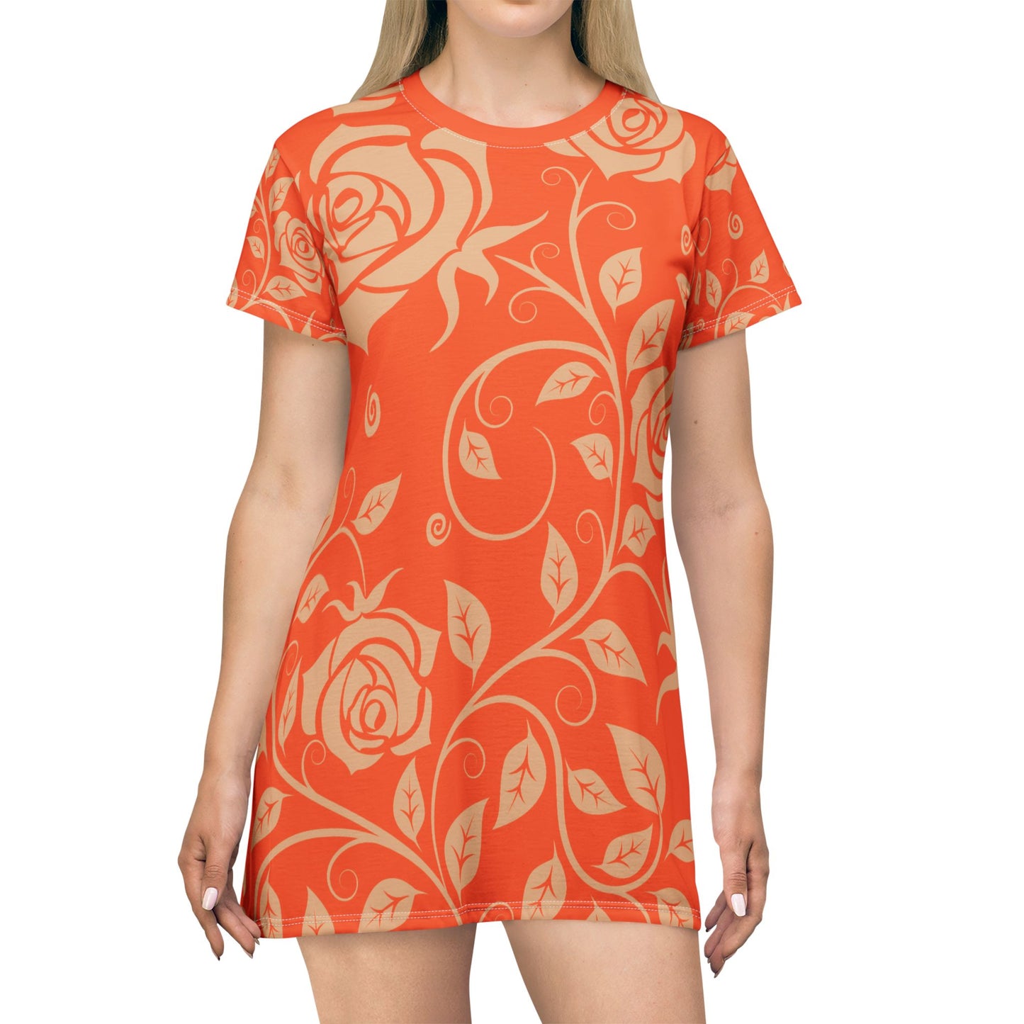 Oranger Damen Kleid Blumen T Shirt Style Sommer Boho Casual