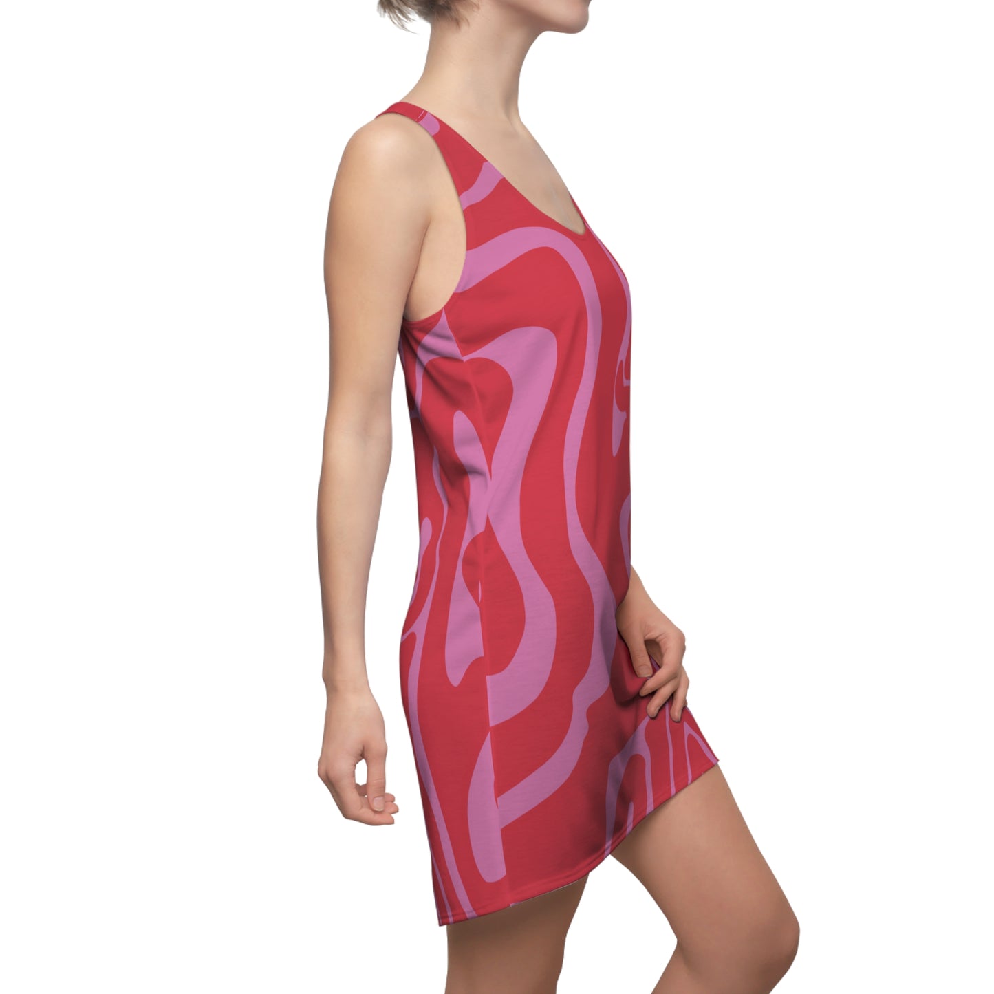 Rot Rosa Swirl Racerback Kleid – Abstraktes Sommerkleid