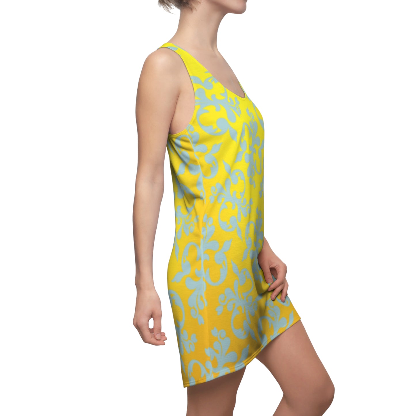 Leuchtend Blumen Racerback Kleid – Gelbes Sommerkleid