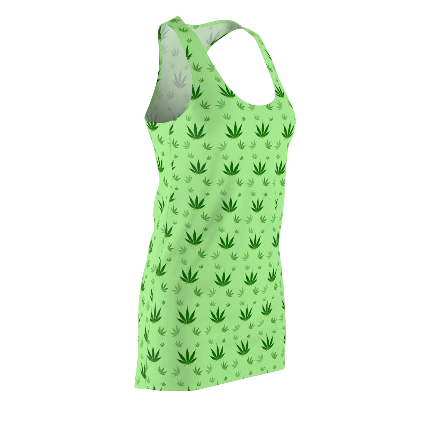 Damen Racerback Kleid Grün mit Cannabis Blättern – Sommer Freizeitkleid