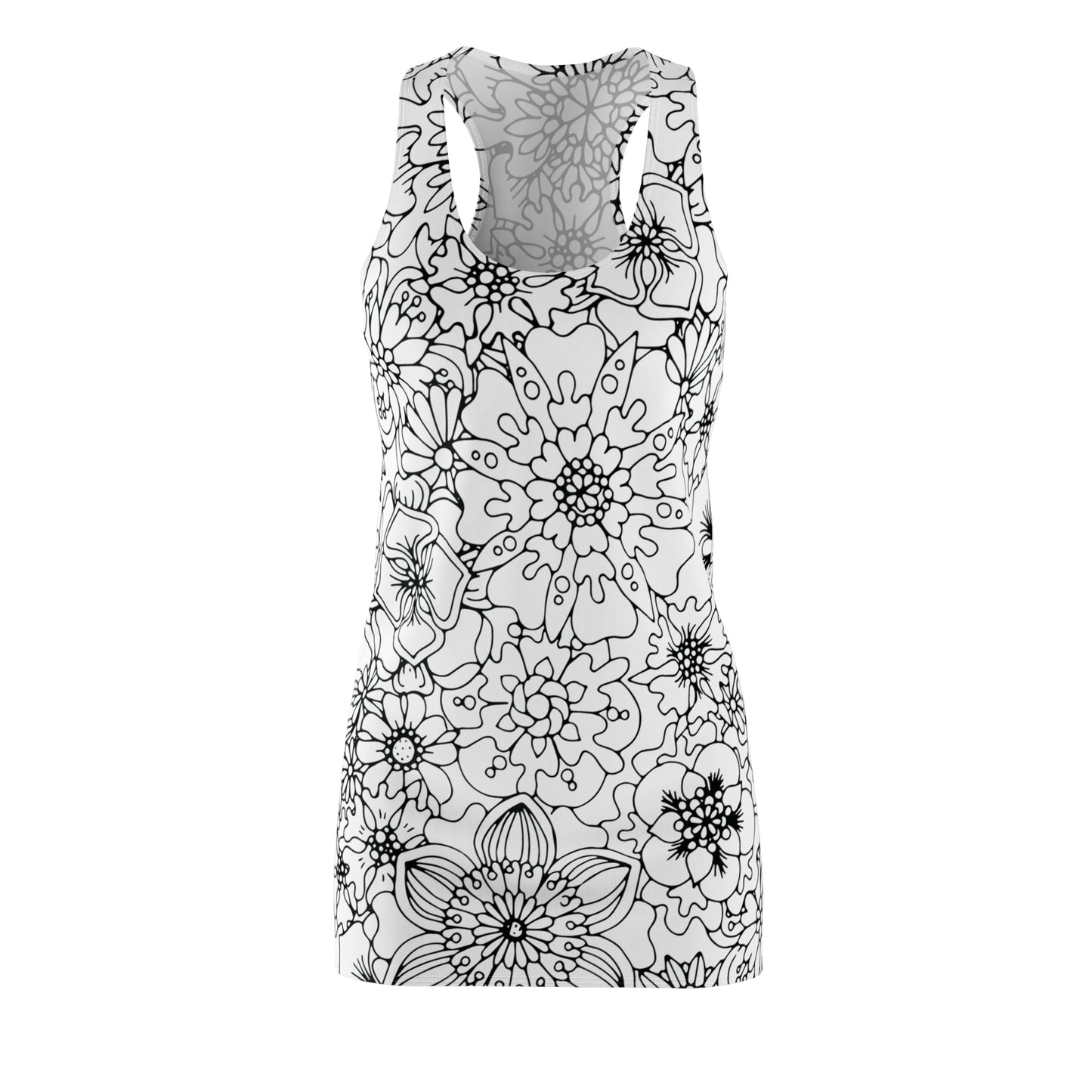 Schwarz Weiß Blumen Racerback Kleid – Sommer Damenmode