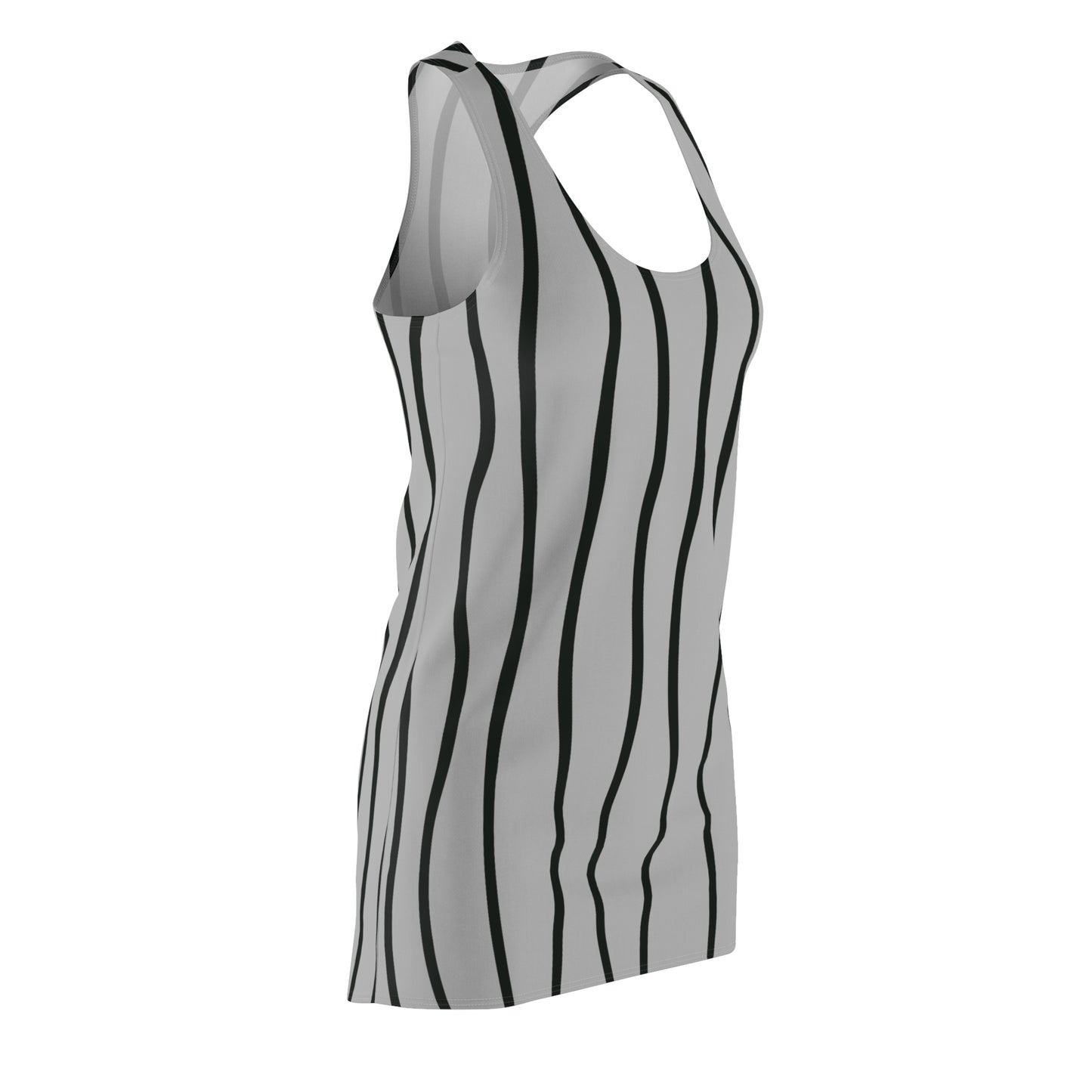 Grau Schwarz Wellen Racerback Kleid – Modernes Sommerkleid