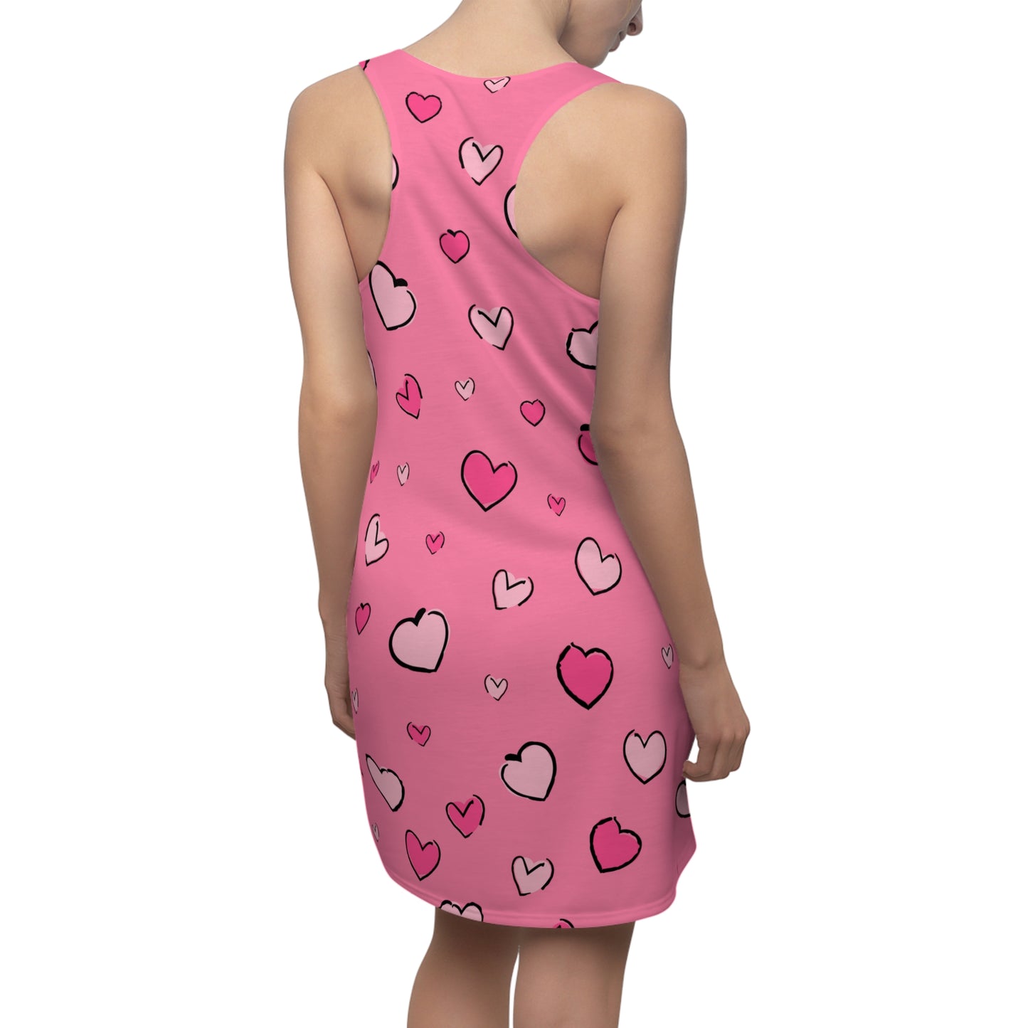 Pinkes Racerback Kleid mit Herz Print Allover Design