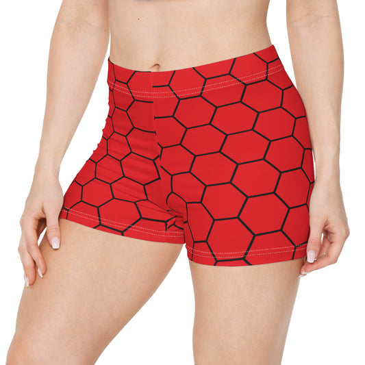 Damen Shorts Wabenmuster Stilvoll Activewear Sommer Freizeit rot