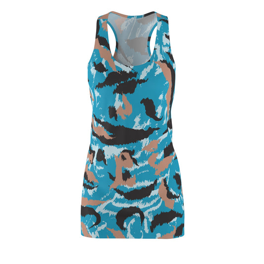 Abstrakt Racerback Kleid – Schwarz Beige Weiss Türkis Sommerkleid
