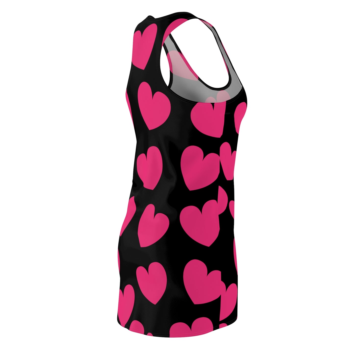 Schwarzes Damen Kleid Pink Herz Print Racerback Sommer Casual