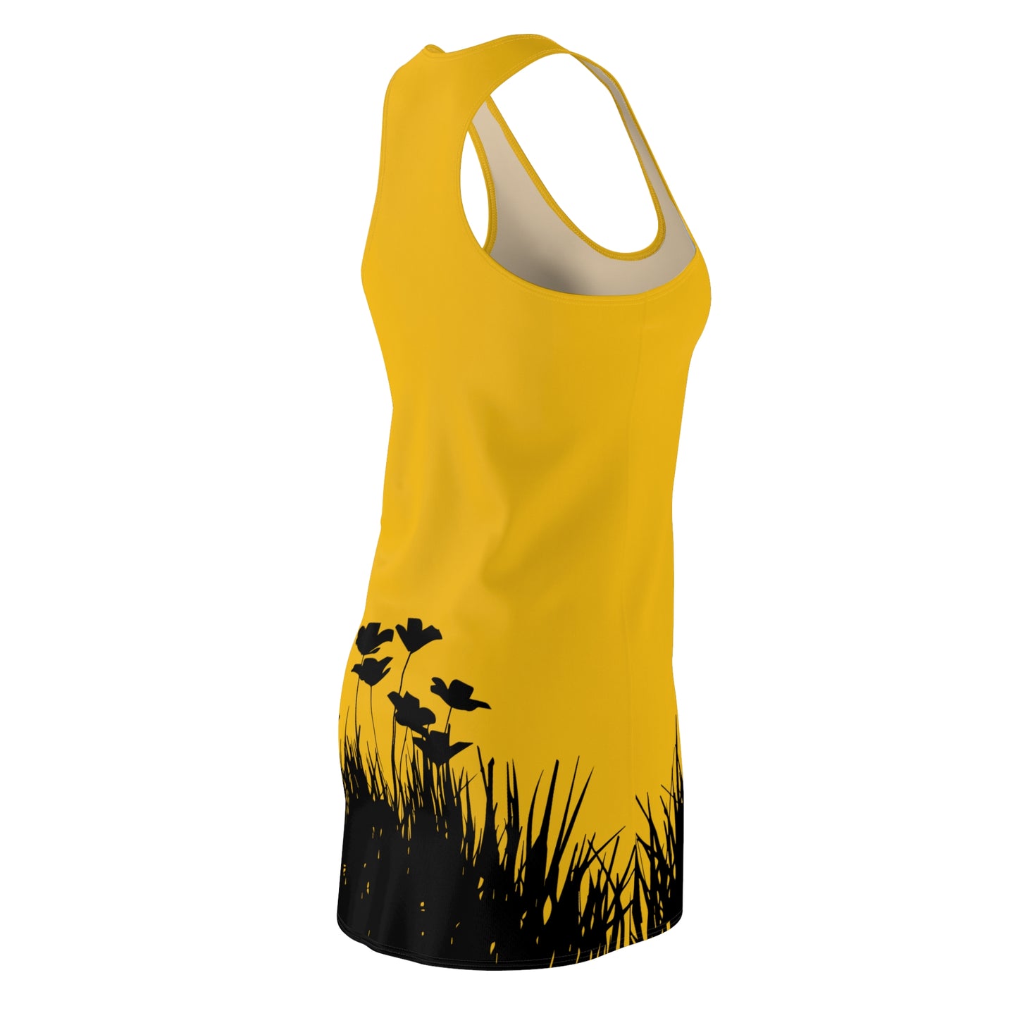 Gelb Racerback Damenkleid – Botanisches Sommerkleid, Freizeitkleid