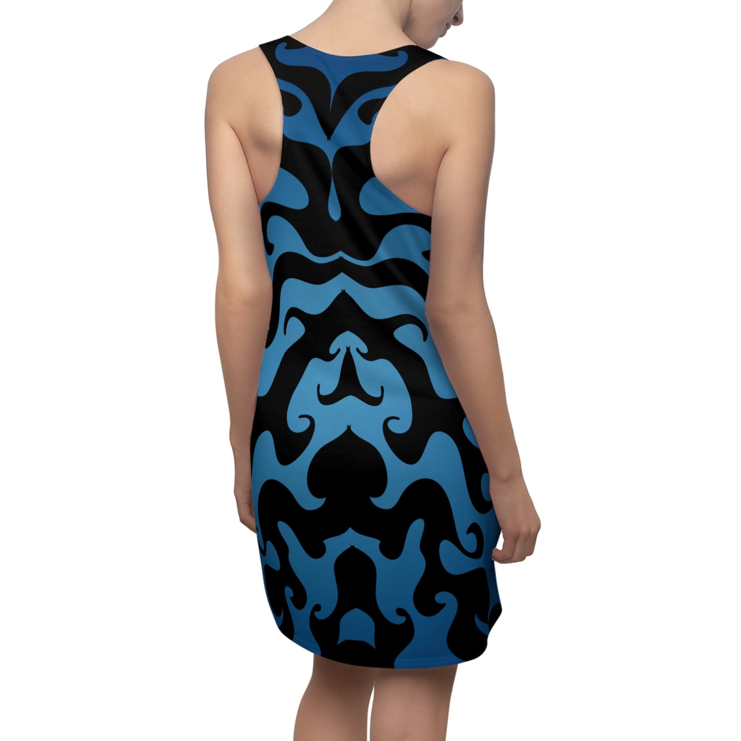 Racerback Kleid mit grafischem Ornamentmuster in Blau-Schwarz