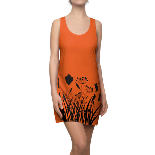 Schwarz Orange Blumen Racerback Kleid – Elegantes Sommerkleid