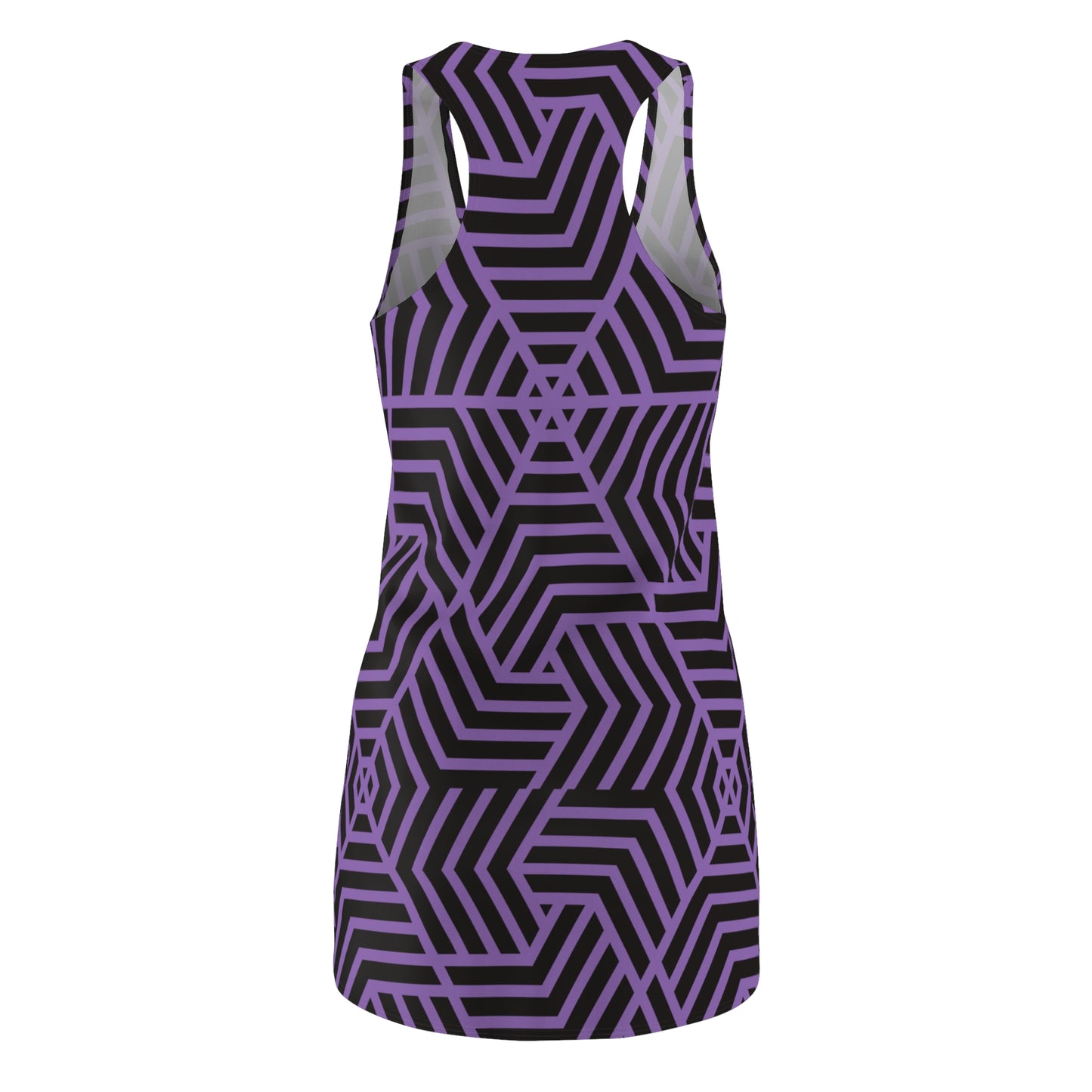 Racerback Kleid Damen – lila Sommerkleid mit geometrischem Muster
