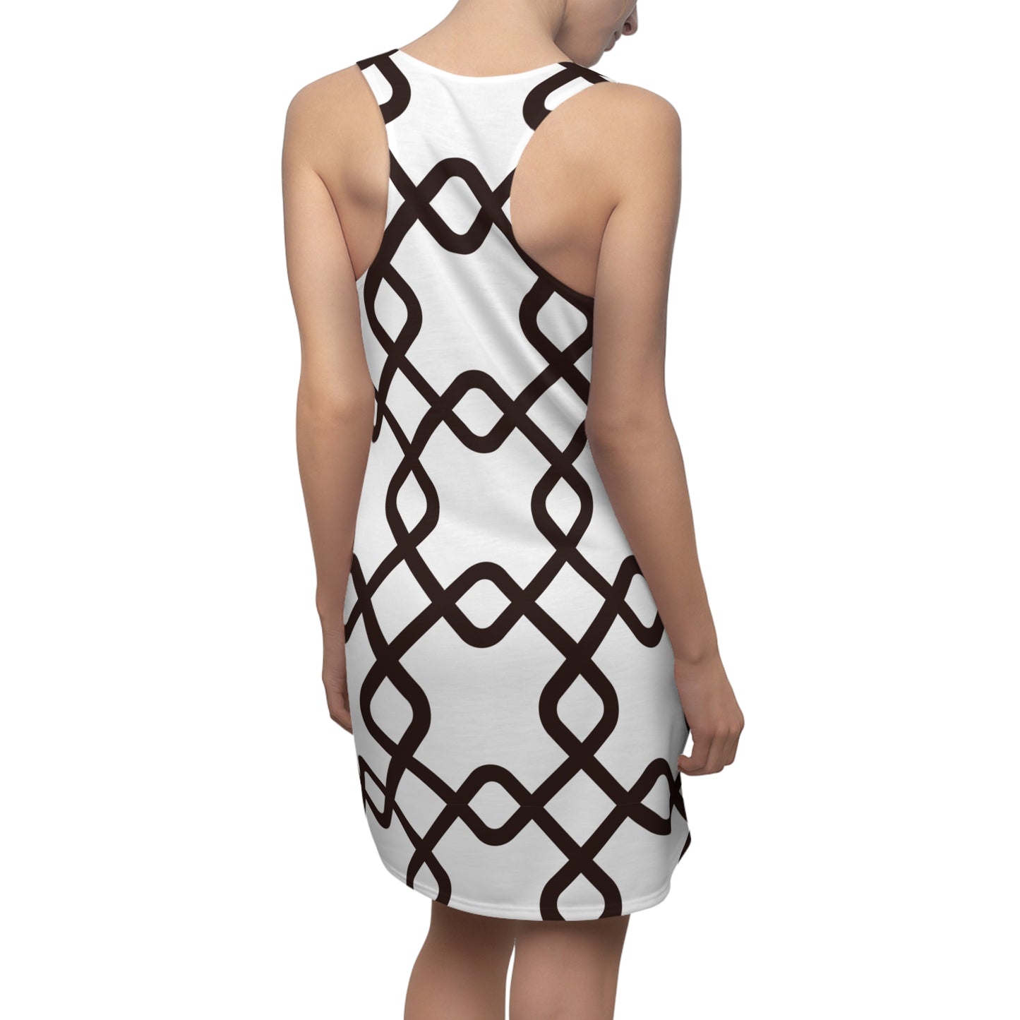 Damen Racerback Kleid Weiß mit schwarzem Muster – Sommer Freizeitkleid