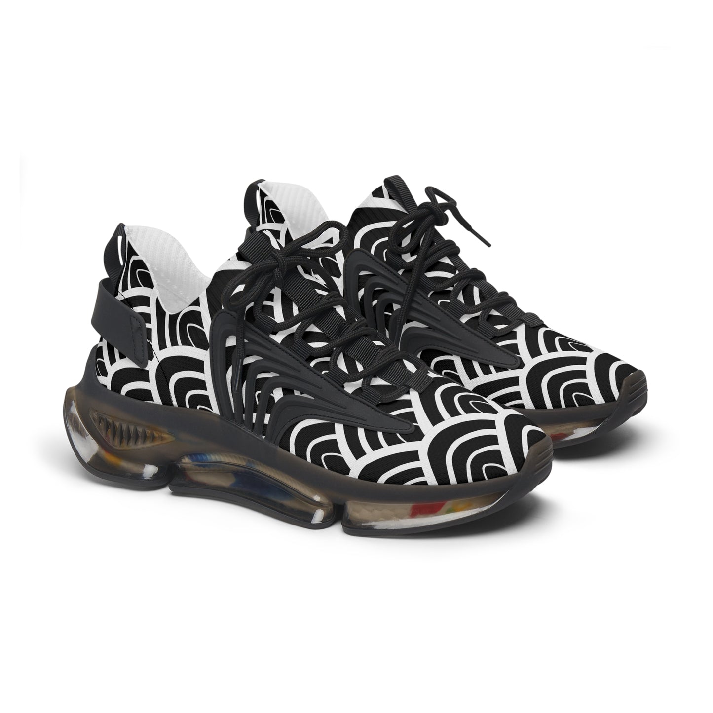 Damen Sneaker Schwarz Weiß Modern Wellen Design Atmungsaktiv