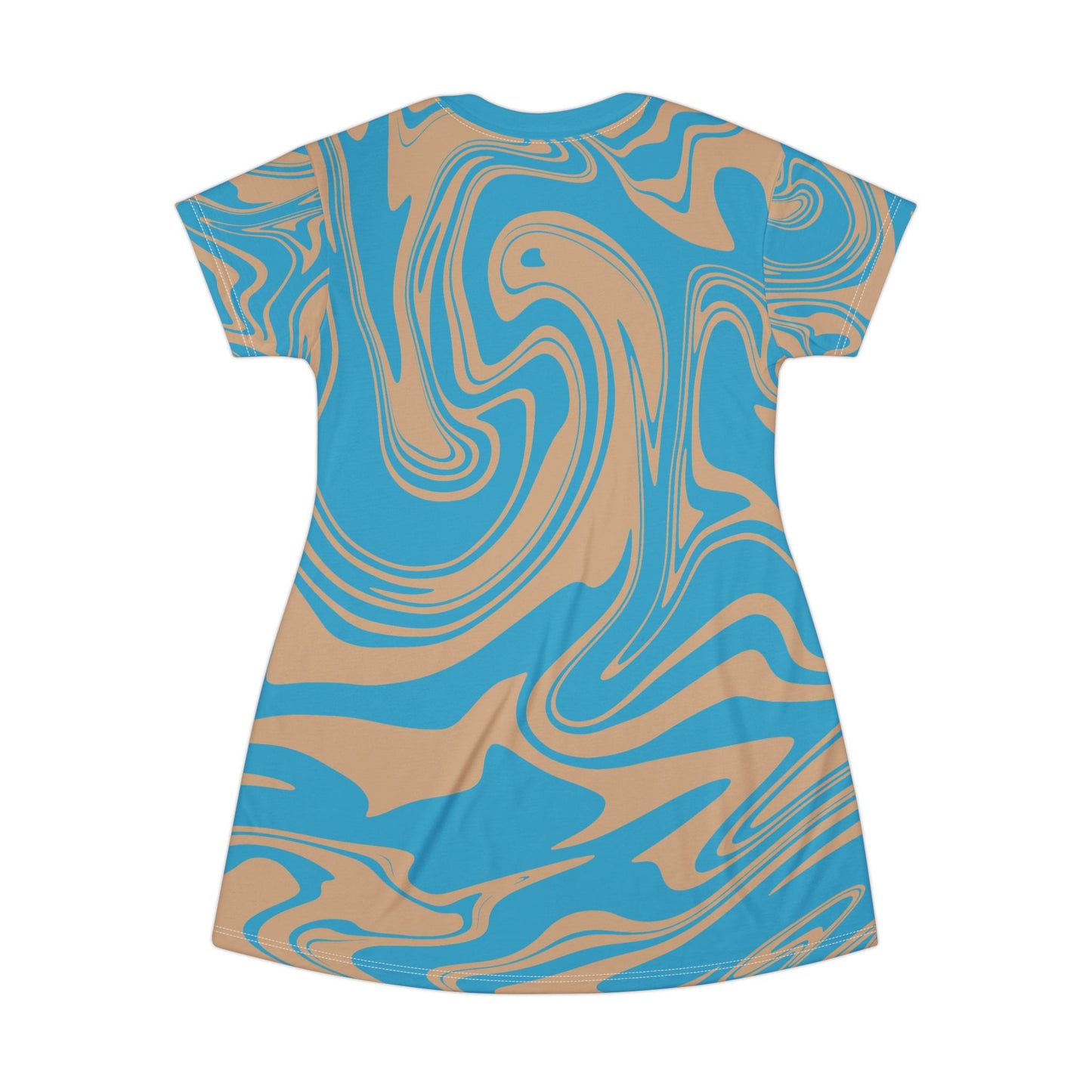 Türkises Damen Kleid Marmor Print T-Shirt Sommer Casual Elegant
