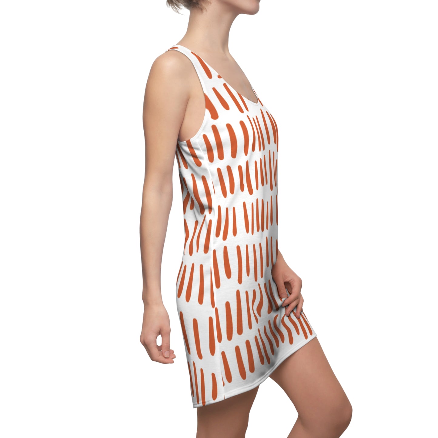 Weiß Orange Boho Racerback Kleid – Modernes Sommerkleid