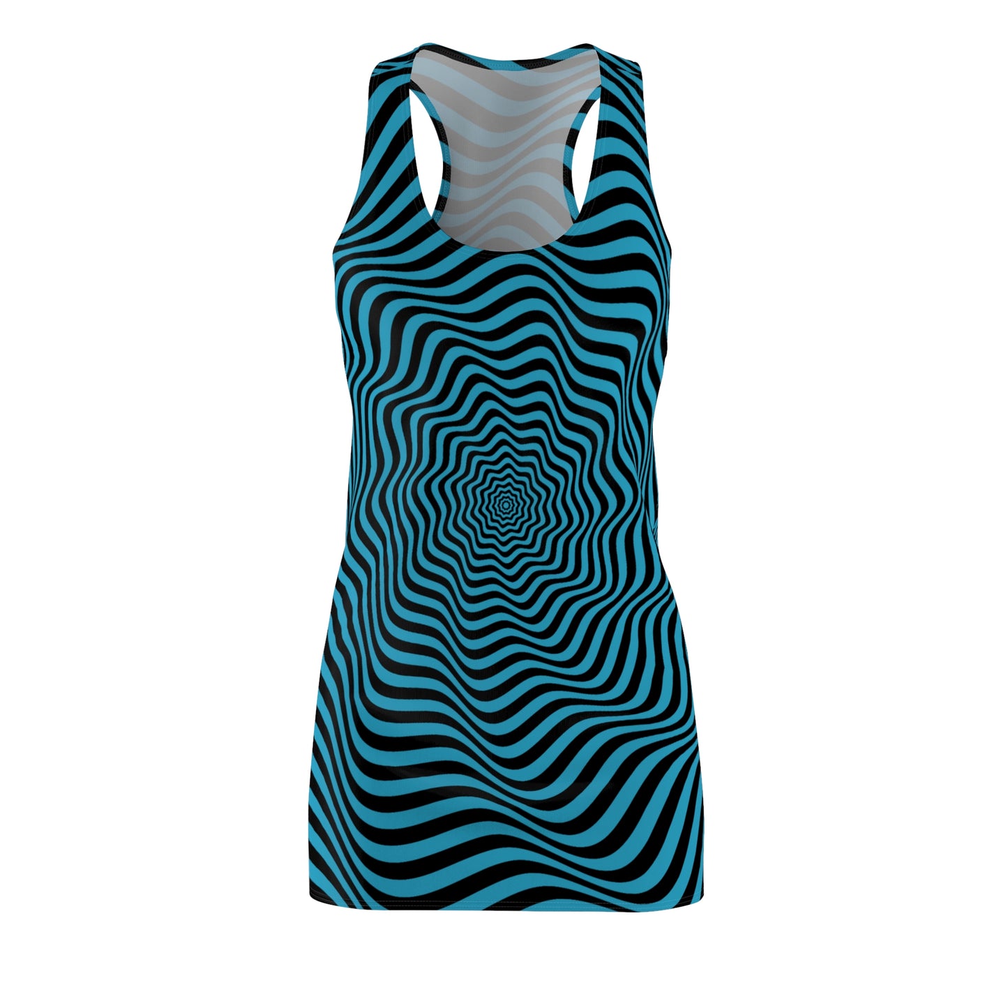 Optical Illusion Racerback Kleid – Schwarz Türkis Design
