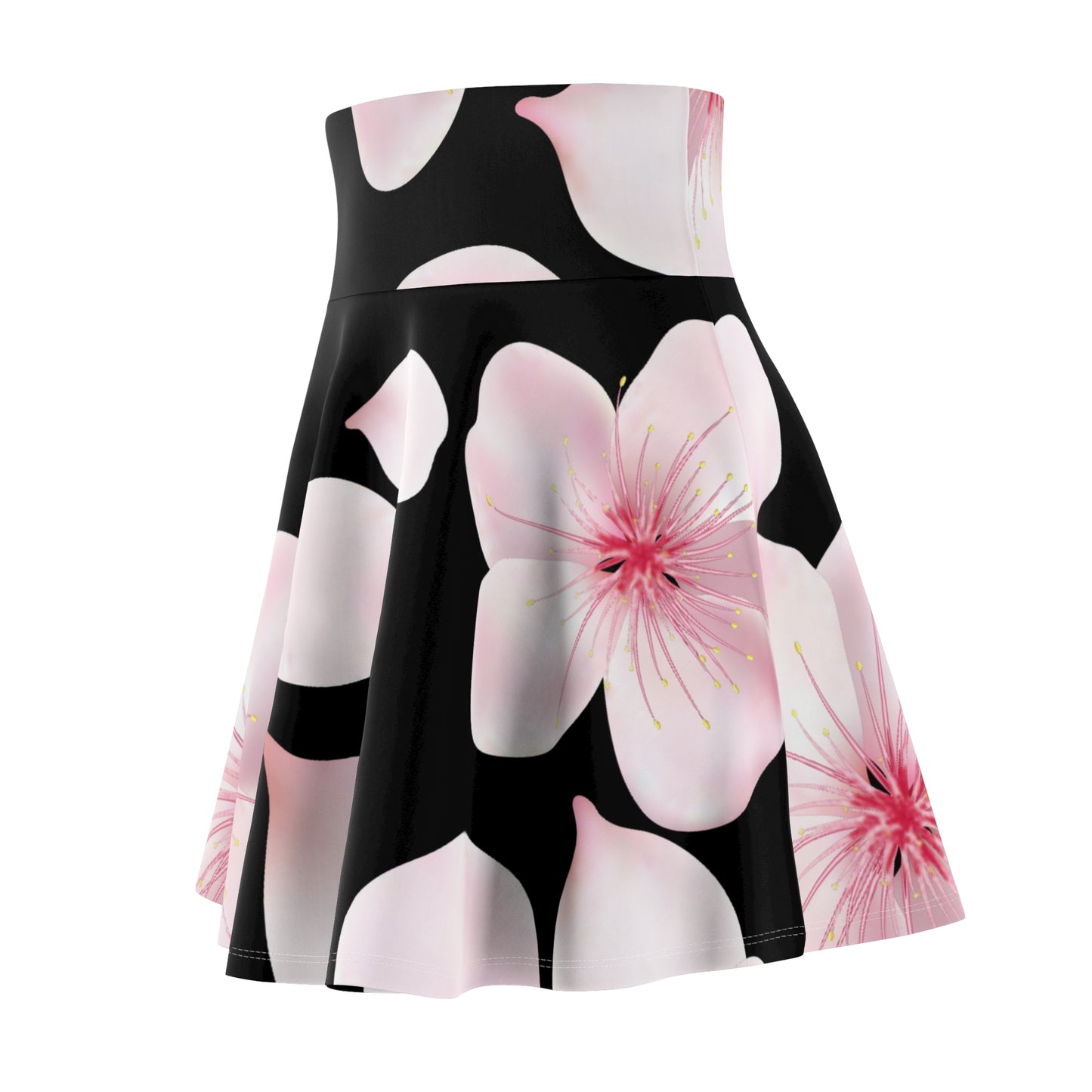 Schwarzer Damen Rock Blütenmuster Skater Elegant Sommer Casual