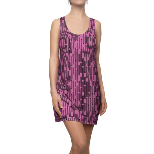 Vertikal Muster Racerback Kleid – Schwarz Hellpink Damenmode