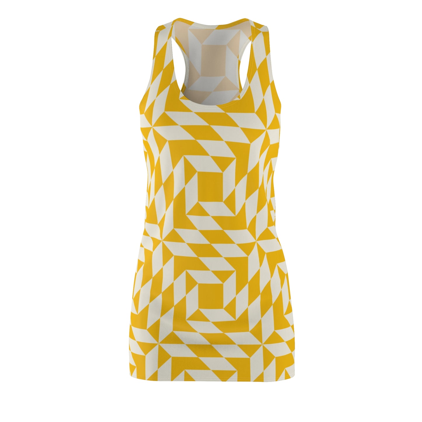 Racerback Kleid Damen – Gelbes Sommerkleid mit geometrischem Muster