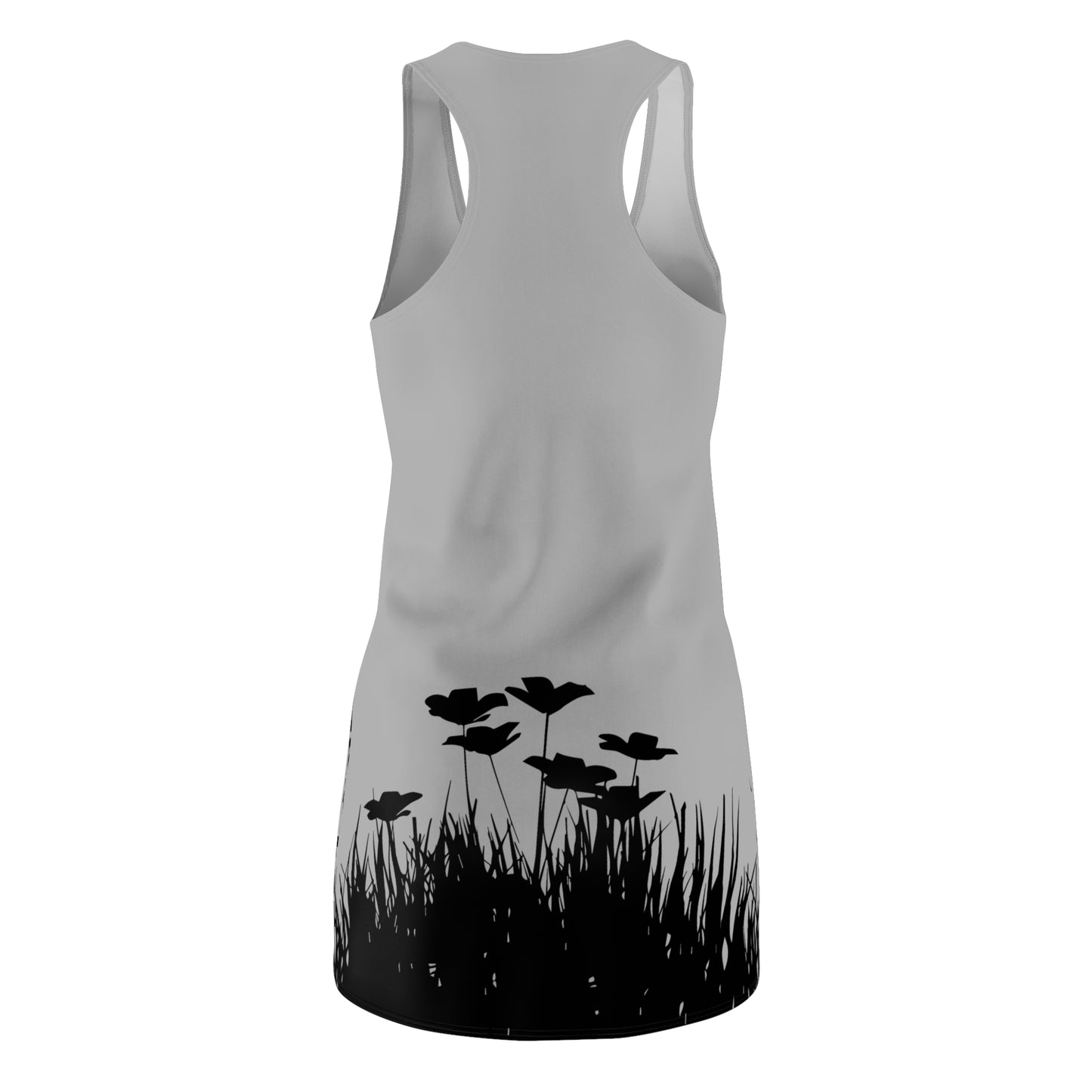Grau Racerback Damenkleid – Botanisches Sommerkleid, Freizeitkleid